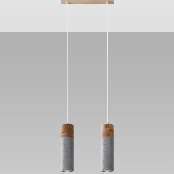 Lustră pe cablu ZANE 2xGU10/40W/230V beton/lemn Sollux SL.0966