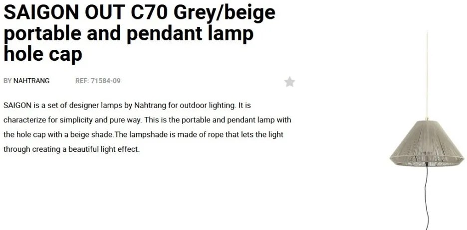 Lampa/Pendul portabil iluminat exterior decorativ SAIGON hole cap C70 gri/bej