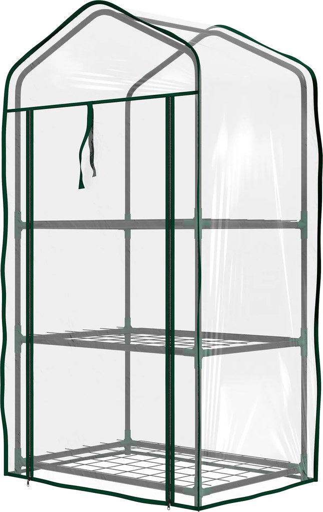Outsunny Sera de Balcon cu 3 Niveluri și Ușă Rulantă, Sera pentru Grădină cu Structură din Oțel și Acoperiș din Plastic, pentru Plante, Flori, Fructe, 59x39x127 cm, Transparentă | Aosom Romania