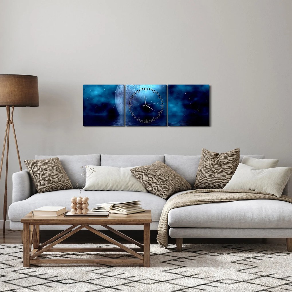 Tablou Luna deasupra mării (cu ceas) (90x30 cm)