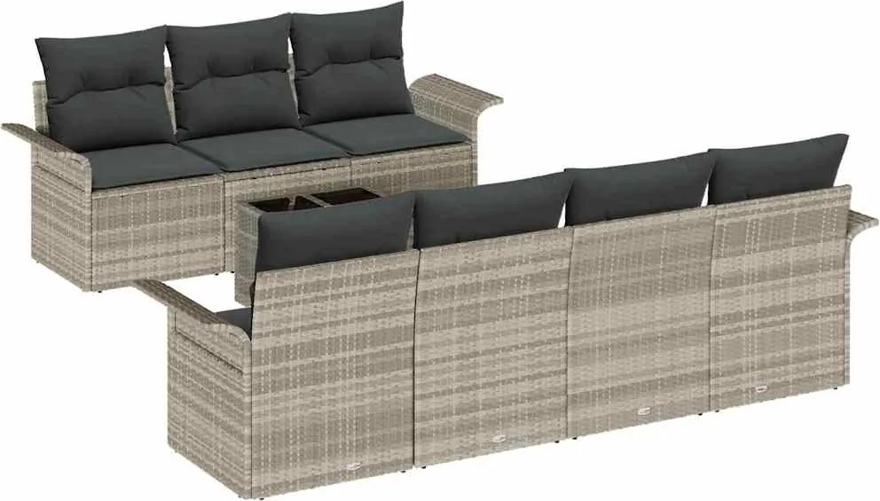 vidaXL Set de canapele pentru grădină 8 pcs Gri deschis poliratan