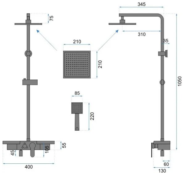 REA-P0636 - Set de duș BRAVO, negru mat