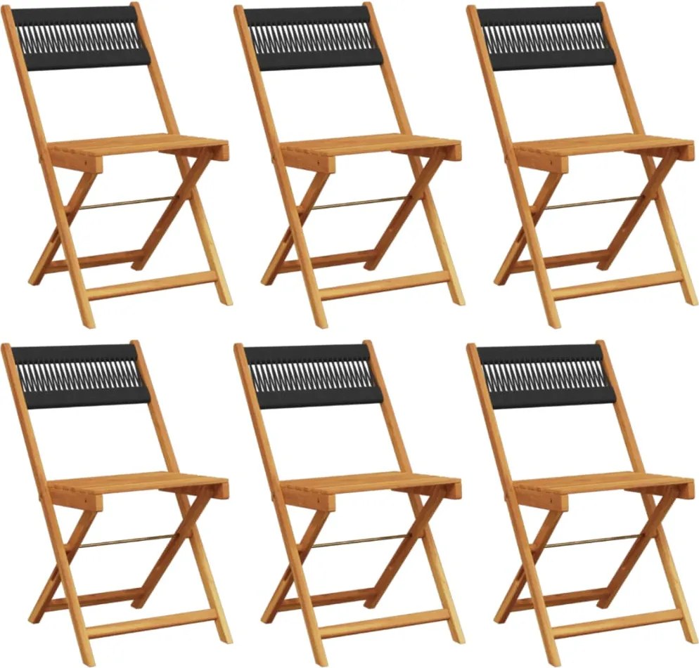 vidaXL Scaune de grădină pliabile, 6 buc., negru, lemn masiv acacia