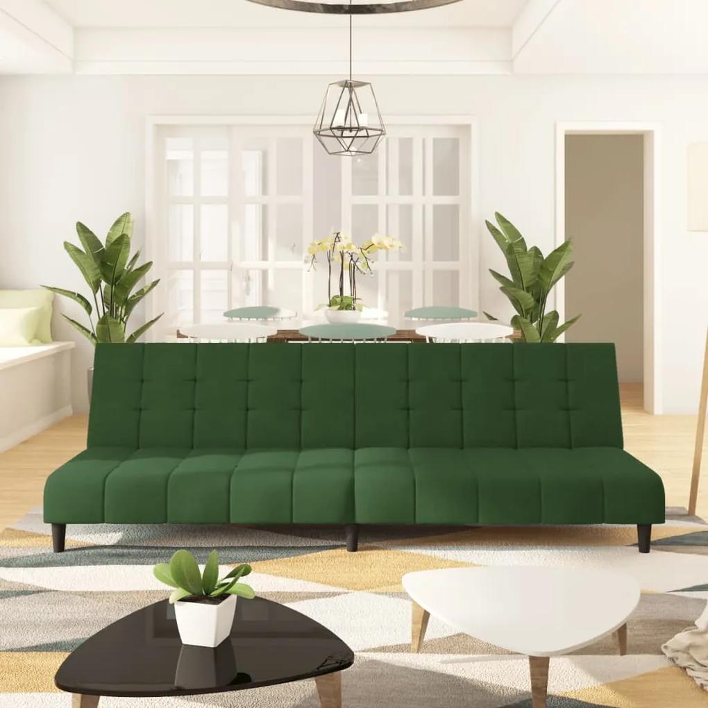 Canapea extensibila cu 2 locuri, verde inchis, catifea