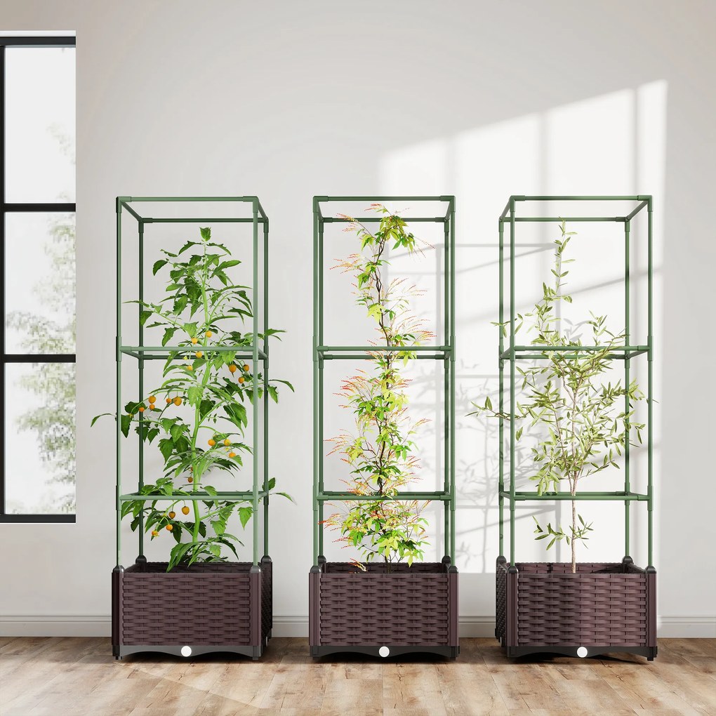 Outsunny Jardinieră înălțată cu spalier set de 3 jardiniere cu orificii de scurgere | Aosom Romania