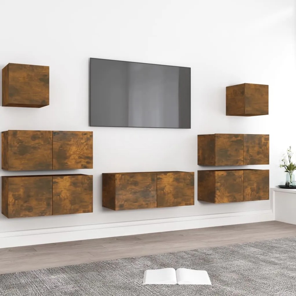 3120287 vidaXL Set comodă TV, 7 piese, stejar fumuriu, lemn compozit