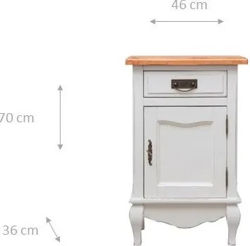 Noptiera, L46 36 H70 cm, alb antichizat natur, lemn masiv