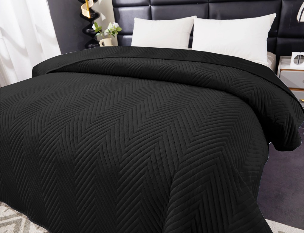 Cuvertura de pat din catifea neagra cu model ARROW VELVET Dimensiune: 220 x 240 cm