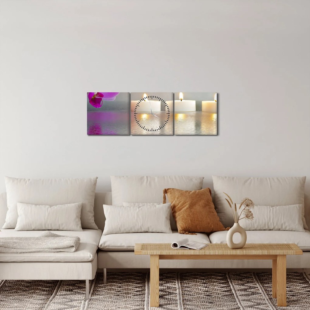 Tablou cu lumânări pe apă (cu ceas) (90x30 cm)