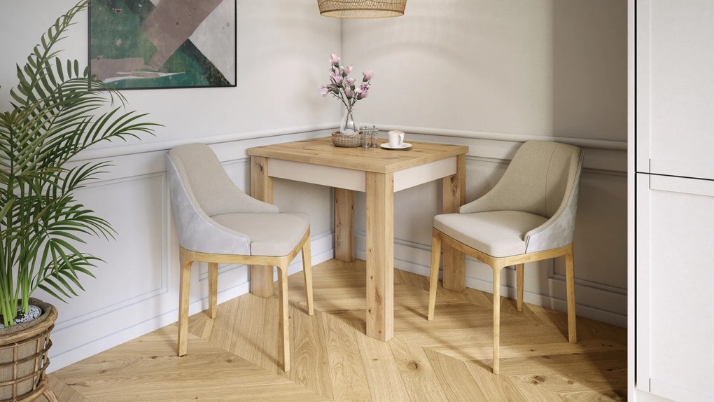 Mazzoni FONTE Stejar Artisan / Bej (Șampanie) - MASĂ CLASICĂ DE BUCĂTĂRIE/LIVING EXTENSIBILĂ PÂNĂ LA 130 cm!