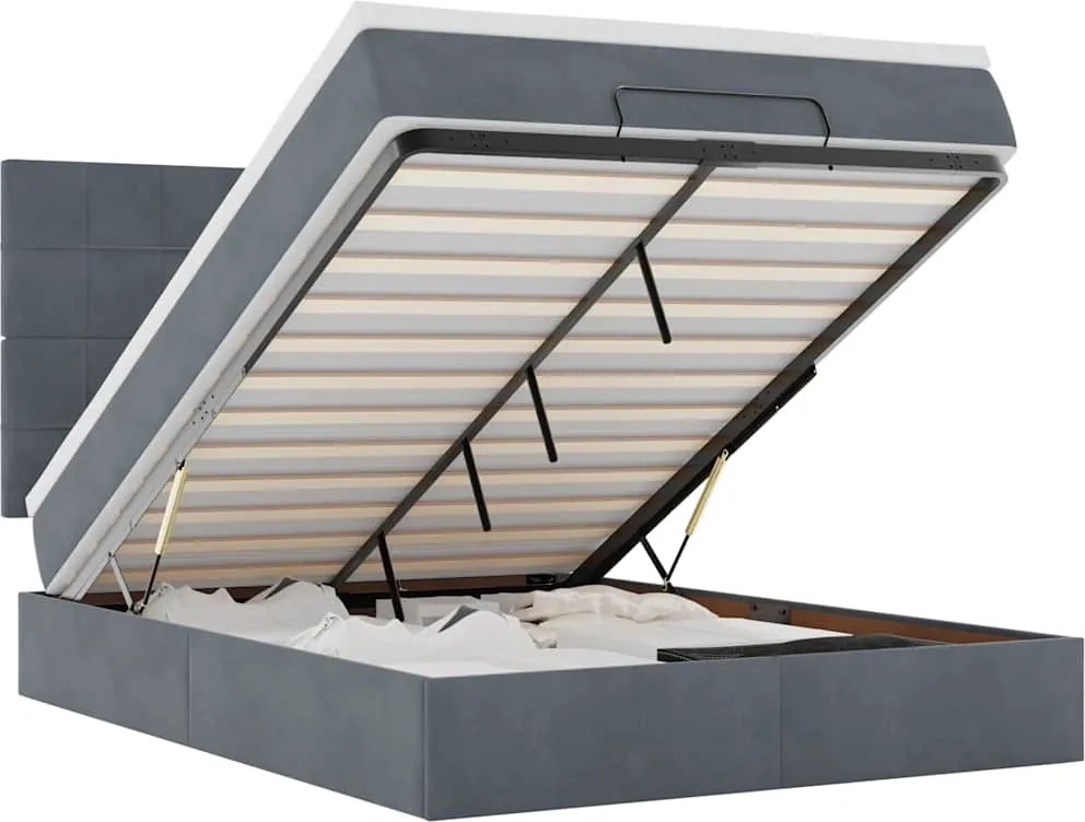 vidaXL Cadru de pat otoman cu saltele Gri închis 140x190cm catifea