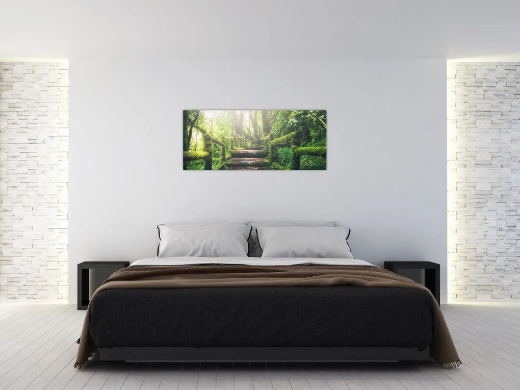 Tablou - trepte din lemn în pădure (120x50 cm)