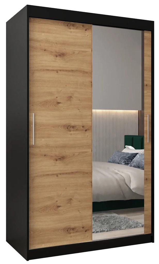 Dulap de haine 120 cm Toki 2 (negru mat + stejar artisan). 1064977
