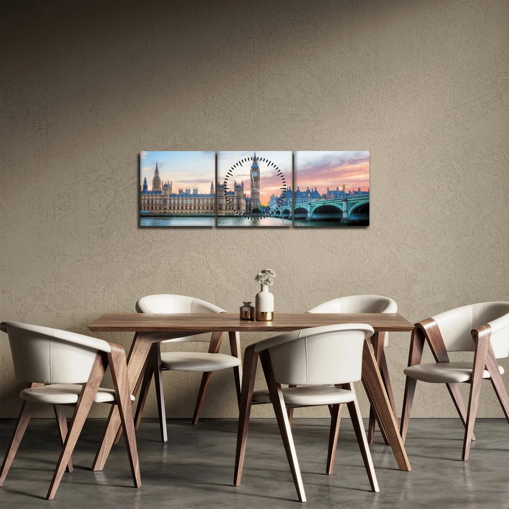 Tablou - Londra în culori pastelate (cu ceas) (90x30 cm)