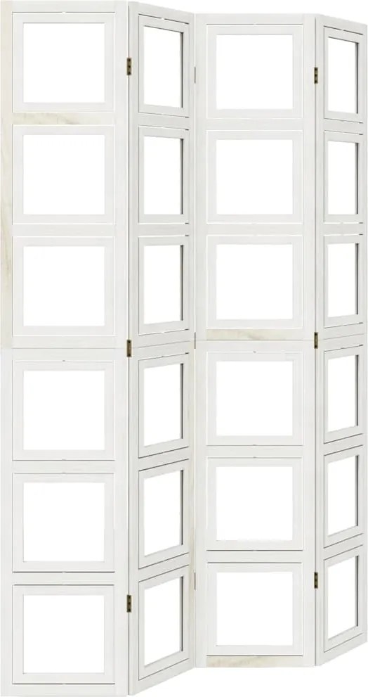 vidaXL Paravan cameră 4 panouri, alb, lemn masiv paulownia