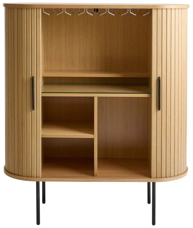 Dulap vinotecă în culoare naturală cu aspect de lemn de stejar cu ușă glisantă 100x118x40 cm Nola – Unique Furniture