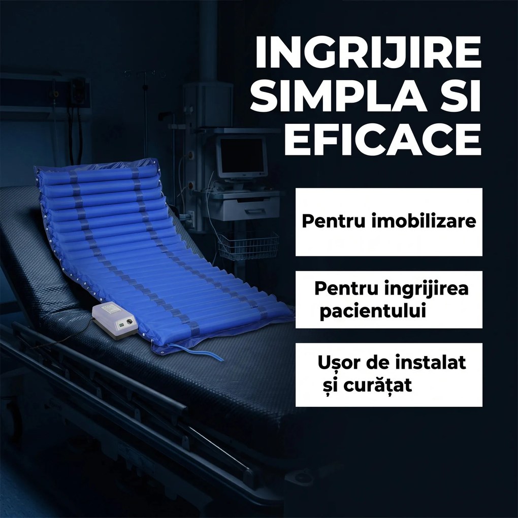 Saltea antiescara cu compresor si presiune alternativa ORTO 91, 200x90 cm, Albastru