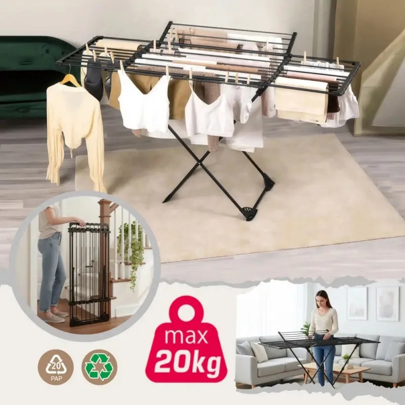 Uscător de haine KH 2043, 27 m, până la 20 kg, pliabil, oțel, negru