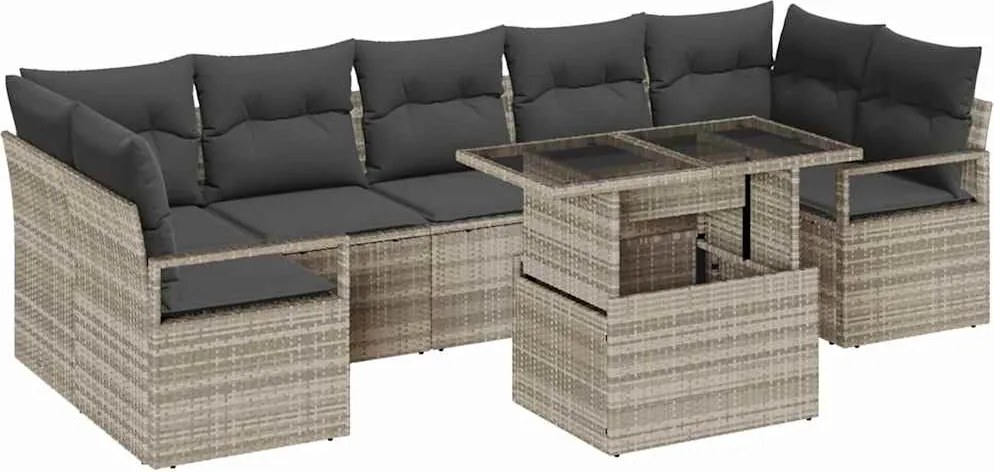 vidaXL Set de canapele pentru grădină 8 pcs Gri deschis Rattan poli