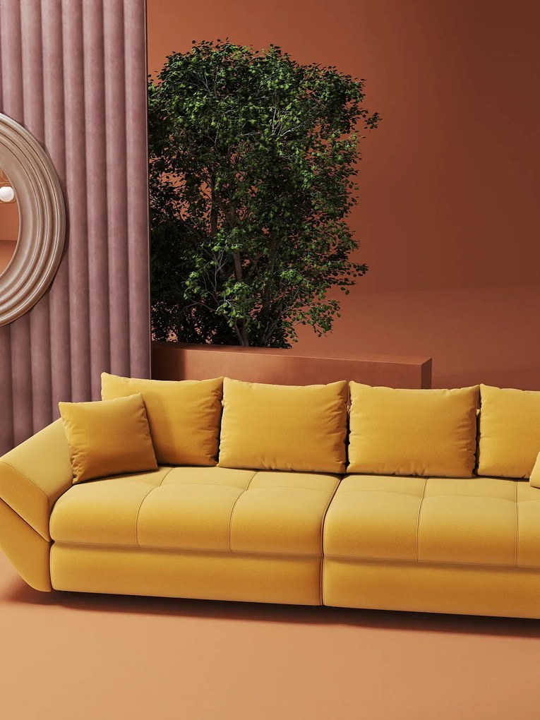 Canapea extensibilă dumonde cu ladă de depozitare si sezut confortabil din spuma high-density, Loana Royal Mustar 300x100 cm