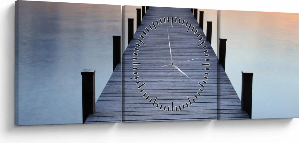 Tablou - Ponton de la Lacul Starnberger, Bavaria, Germania (cu ceas) (90x30 cm)