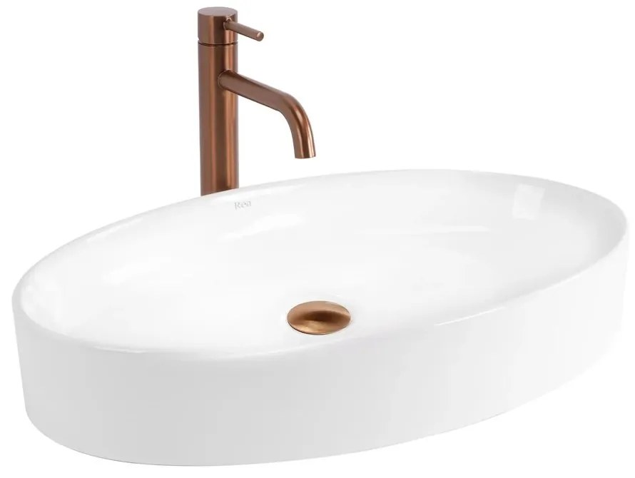 Lavoar pe blat Rea Adriana oval 61.5 cm alb lucios