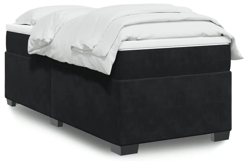 vidaXL Pat box spring cu saltea, negru, 80x200 cm, catifea