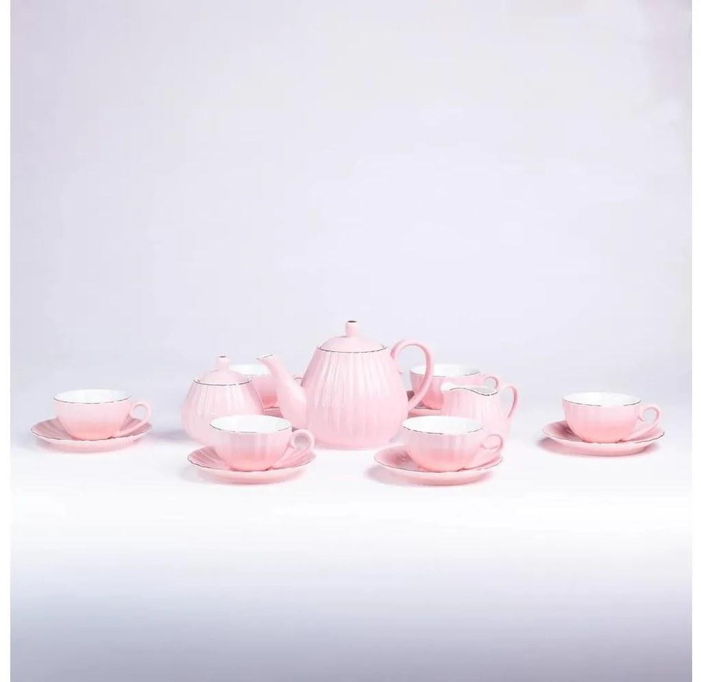 Set de cafea din porțelan, 15 piese, roz