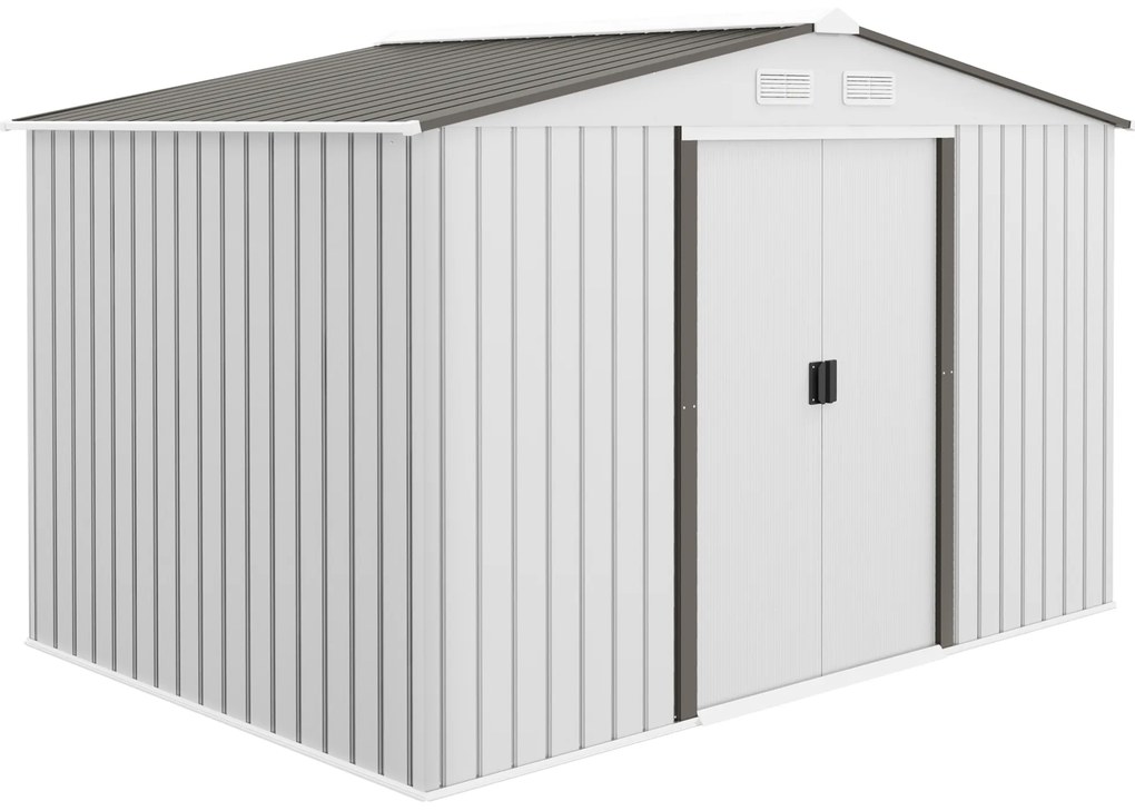 Outsunny Magazie Grădină cu Uși Glisante Duble, Sopron din Oțel și PP, Dimensiune Mare, Argintiu | Aosom Romania