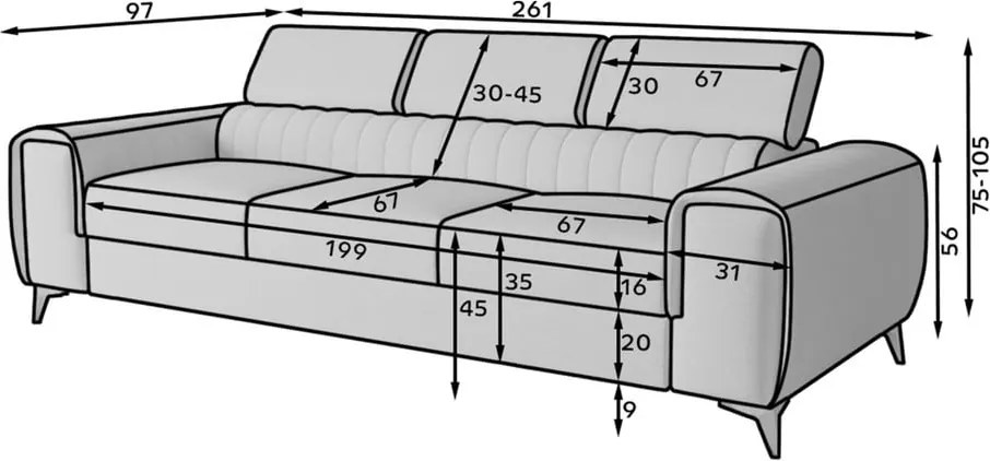 Canapea maro deschis extensibilă cu tapițerie din catifea 261 cm Laurence – ELTAP