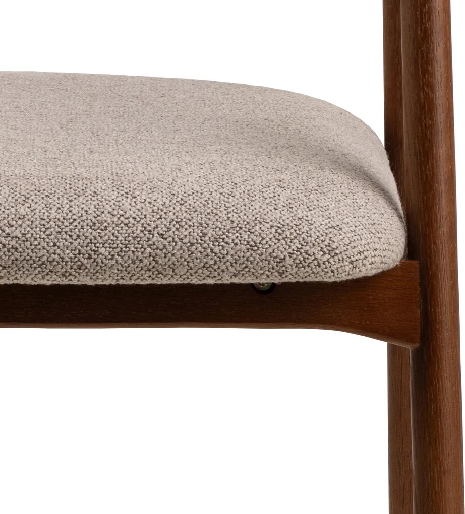 MAZZONI EXPORT ADELE Bej Latte (țesătură Monza 60)/cadru Nuc Baituit - SCAUN DIN LEMN BOUCLÉ PENTRU SALON SUFRAGERIE BUCĂTĂRIE RETRO