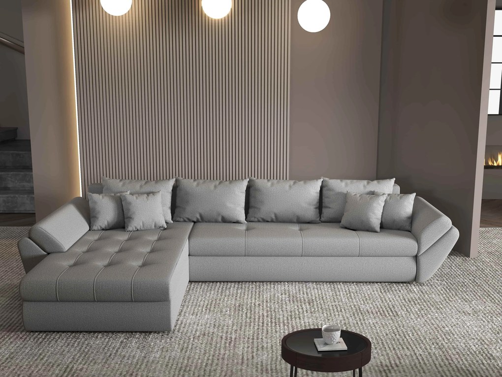 Colțar extensibil dumonde cu ladă de depozitare si sezut confortabil din spuma high-density, Loana XL Enjoy Gri 335x185 cm