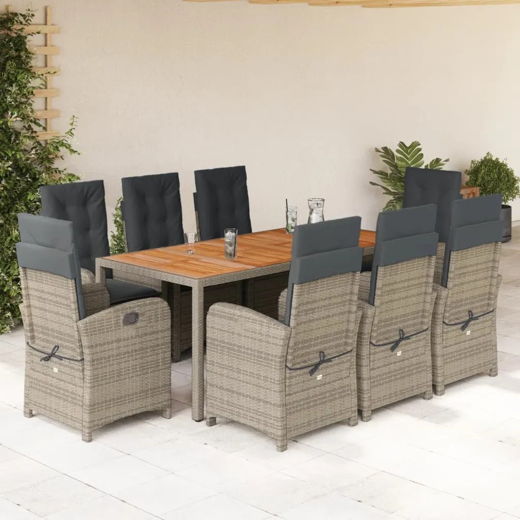 3212246 vidaXL Set mobilier grădină cu perne, 9 piese, gri, poliratan