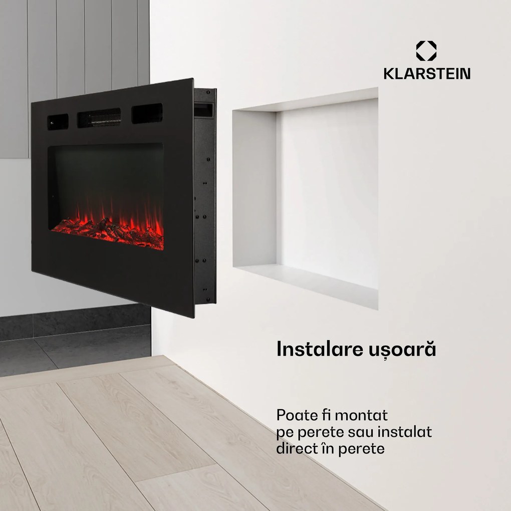 Klarstein Galeras, șemineu electric de perete și de încorporat, 1800 W, LED, 3 culori, temporizator