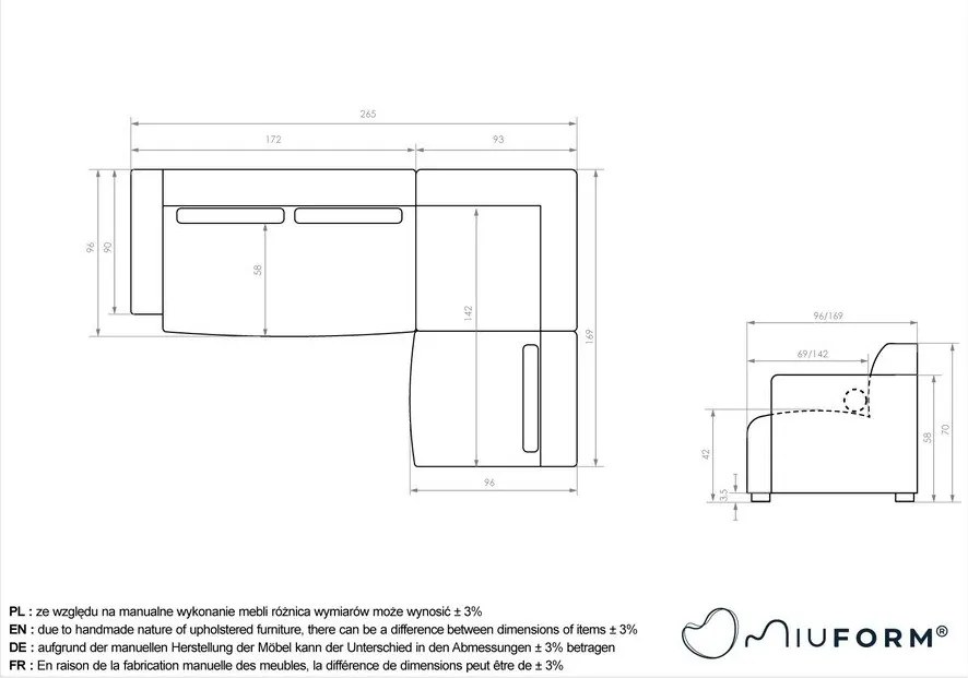 Colțar crem (cu colț pe partea dreaptă) Flex Felix – Miuform