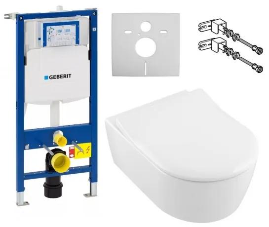 Set vas WC rimless suspendat, Villeroy&amp;Boch Avento, cu capac slim inchidere lenta si rezervor Geberit Duofix Sigma UP320