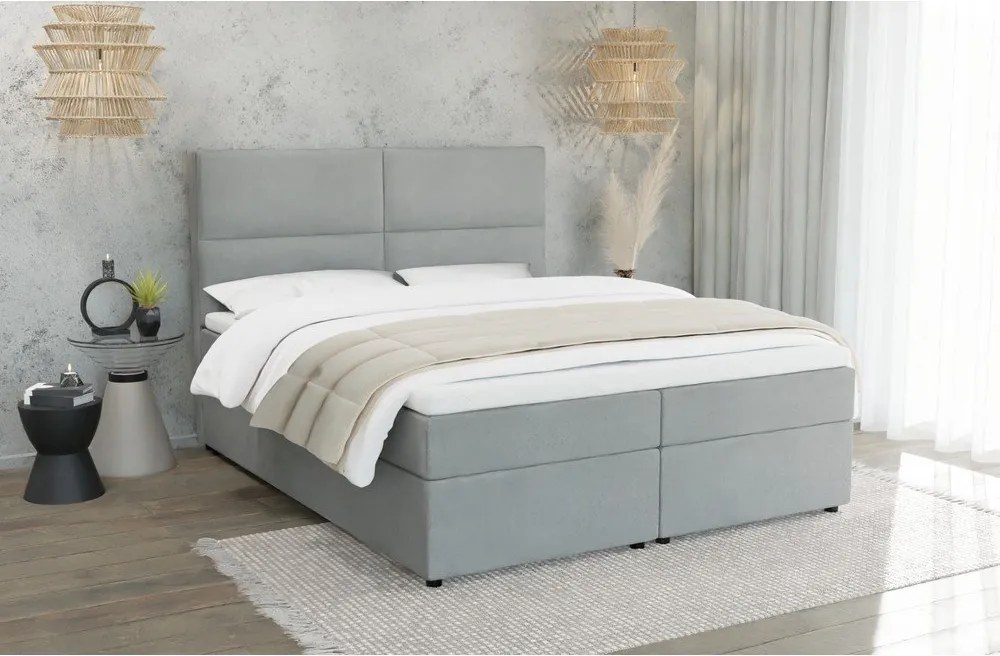Pat boxspring gri deschis cu spațiu de depozitare 200x200 cm Rico – Ropez
