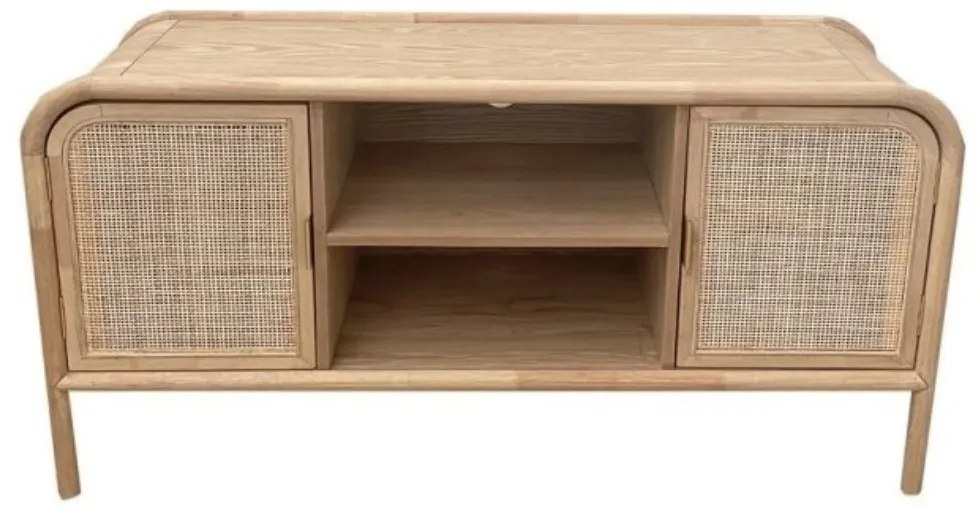 Comoda TV, natur, din lemn masiv si rattan, Miu