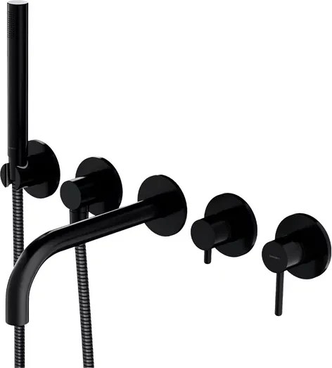 Baterie cada - dus incastrata Omnires Y 5 orificii negru cu corp ingropat si set de dus