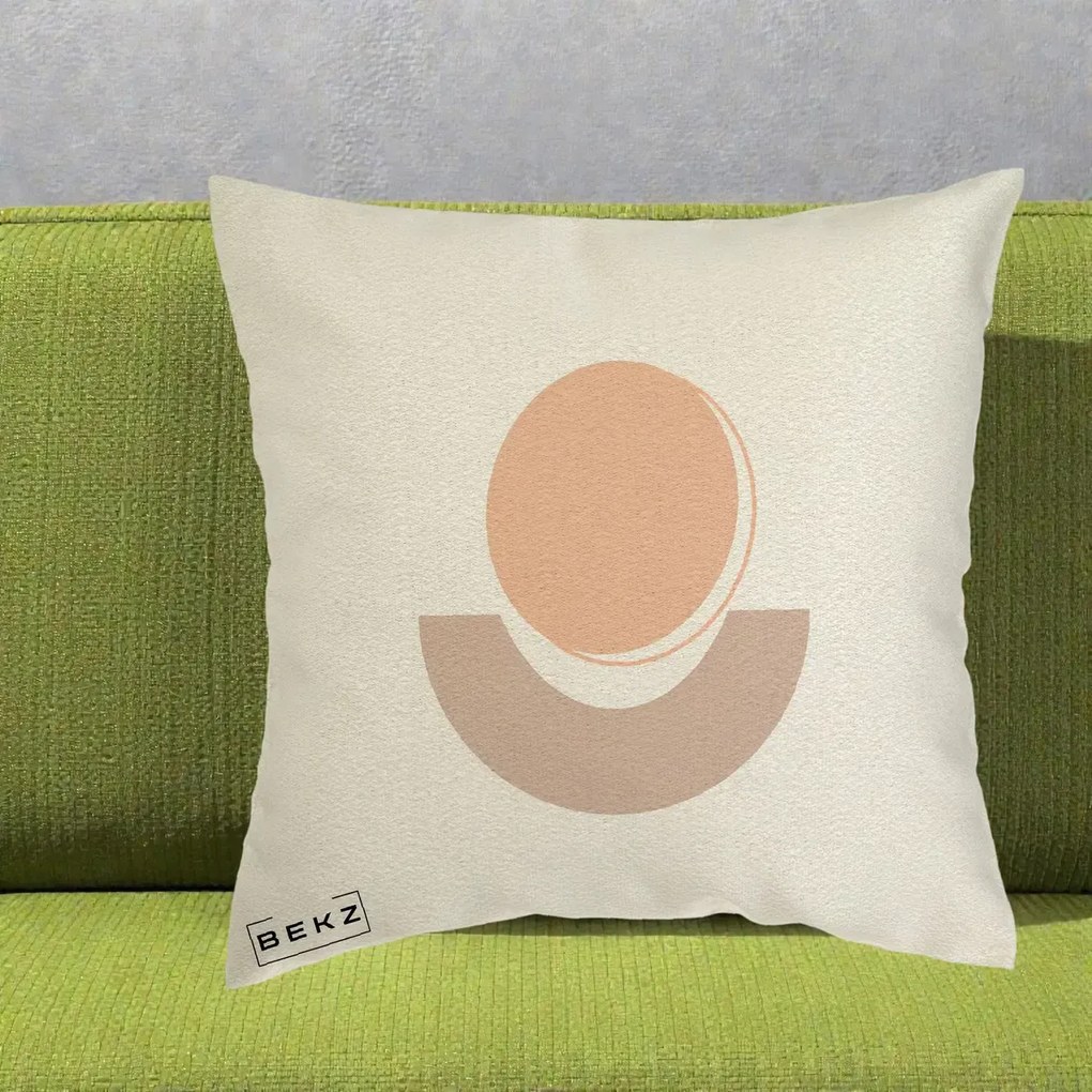 Perna Decorativa Geometric Boho Luna si Disc, 40x40 cm, Ecru, Husa Detasabila, Perna Inclusa, BEKZ®