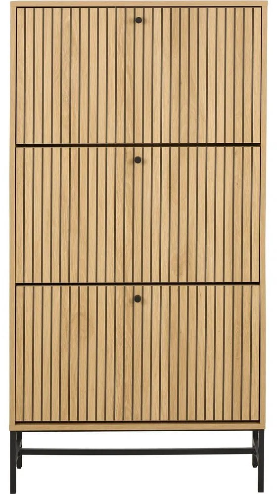 Pantofar în culoare naturală cu deschidere înclinată cu aspect de lemn de stejar 72x140x25 cm Albany – Actona