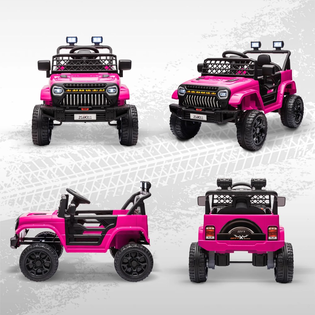 AIYAPLAY Mașină electrică pentru copii 4x4 cu telecomandă 2,4Ghz, 2 motoare 12 V, viteză reglabilă, muzică, claxon, lumini LED, negru | Aosom Romania