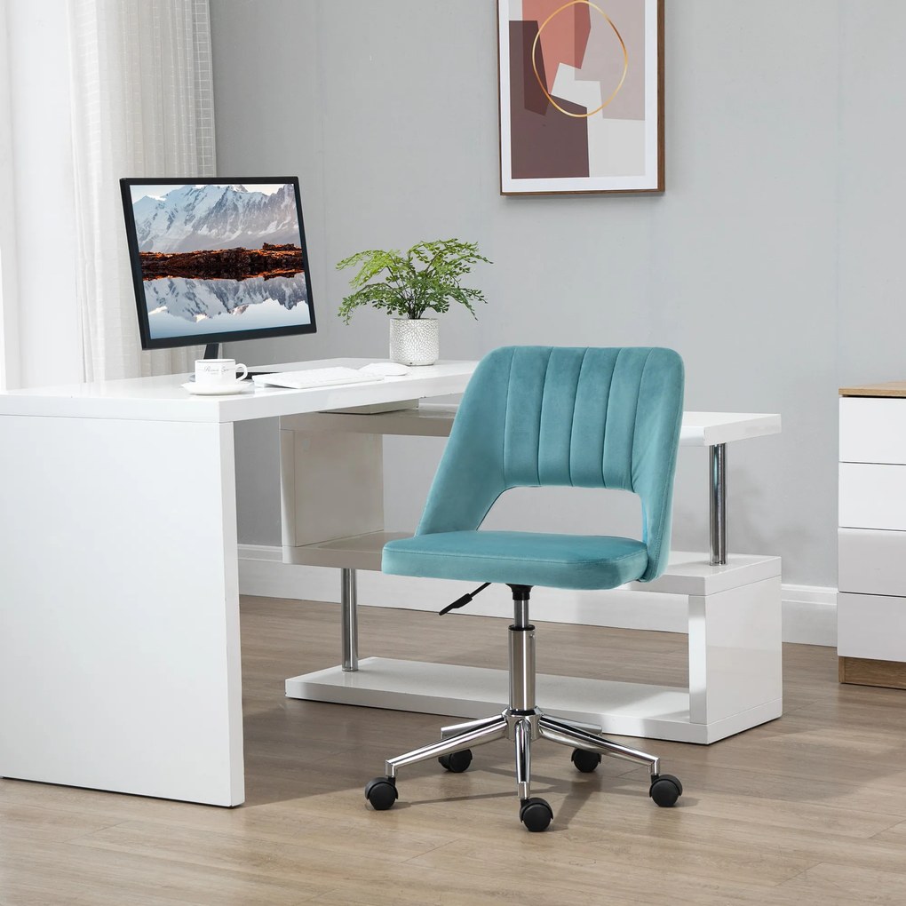 Vinsetto Scaun de birou ergonomic pivotant 360°, spate striat aerisit, înălțime reglabilă, tapițerie catifea, 49x60x91 cm, albastru | Aosom Romania