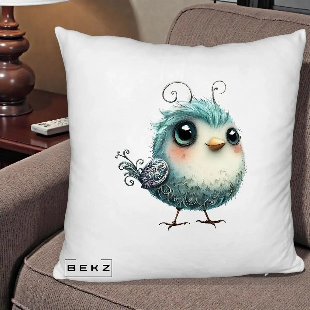 Perna Decorativa Pui Teal cu Aripioare Ornamentale, 40x40 cm, Alb Pufos, Husa Detasabila, Perna Inclusa, BEKZ®