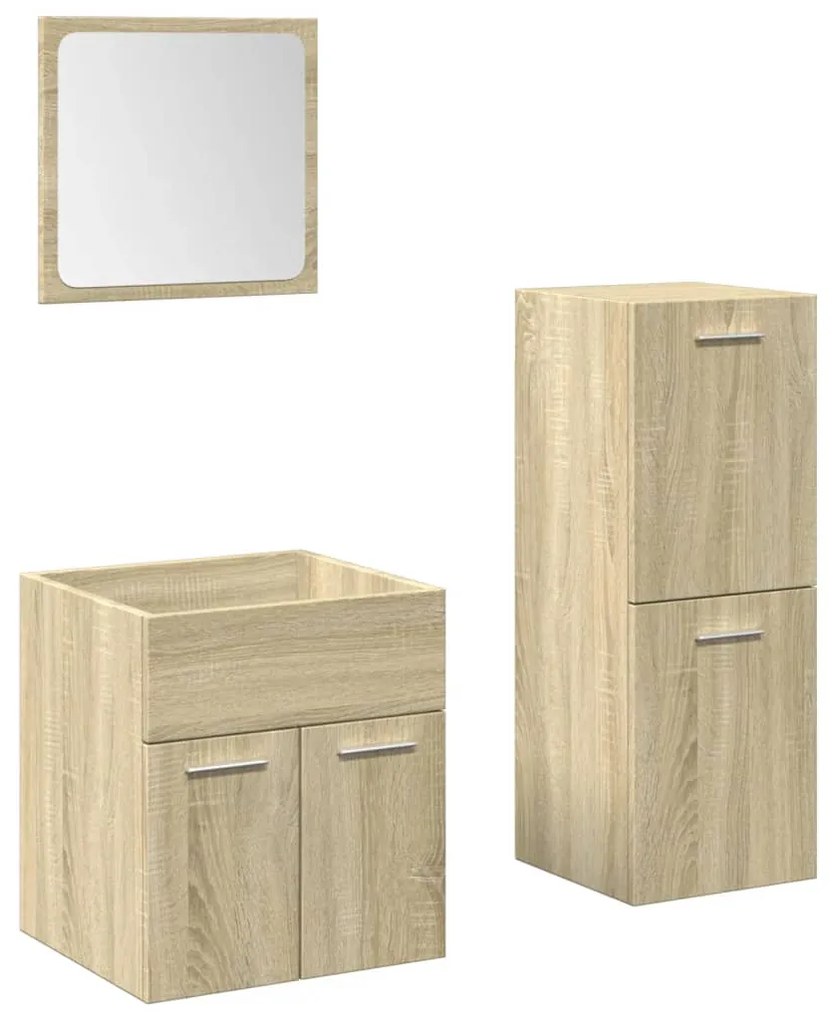 3324995 vidaXL Set mobilier de baie, 3 piese, stejar sonoma, lemn prelucrat