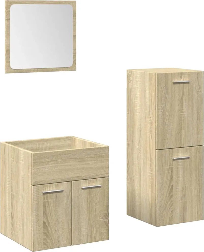 vidaXL Set mobilier de baie, 3 piese, stejar sonoma, lemn prelucrat