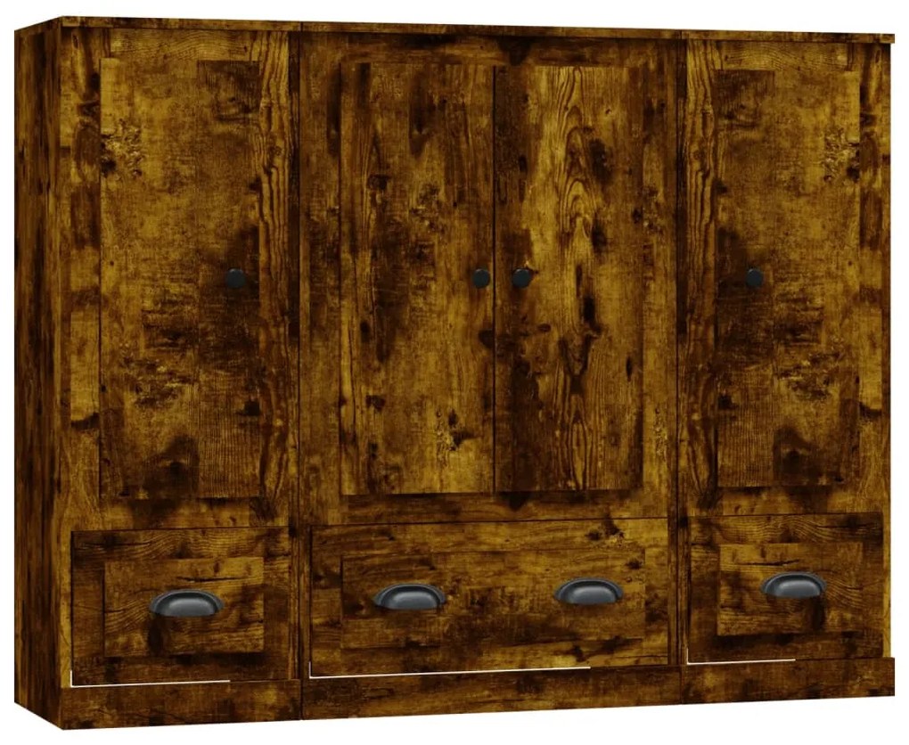 vidaXL Dulapuri înalte, 3 buc., stejar fumuriu, lemn prelucrat