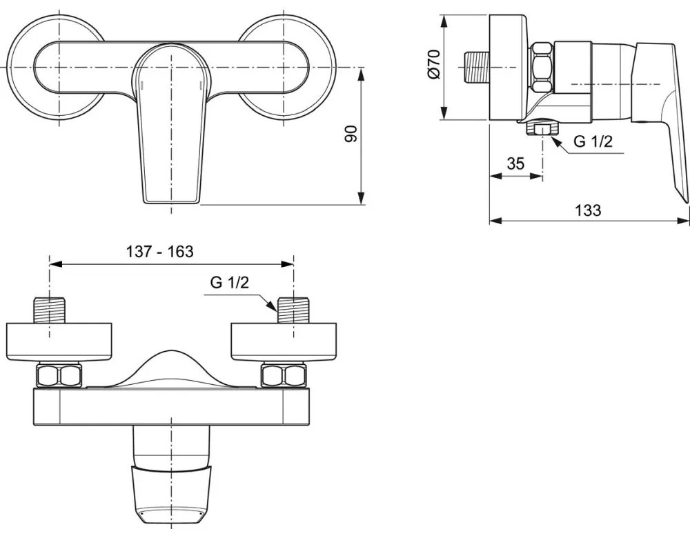 Baterie dus Ideal Standard Tesi crom lucios