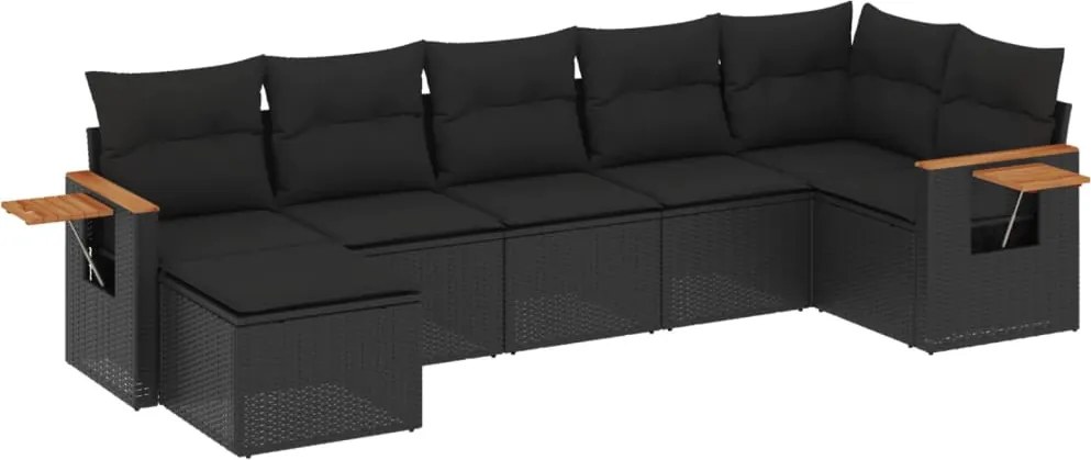 vidaXL Set canapele de grădină cu perne, 7 piese, negru, poliratan