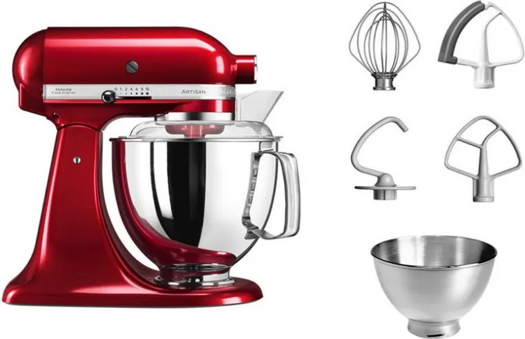 Mixer planetar Kitchenaid Artisan Elegance 5KSM175PSECA, 300 W, 4,8 l, Direct drive, 10 viteze, Candy Apple